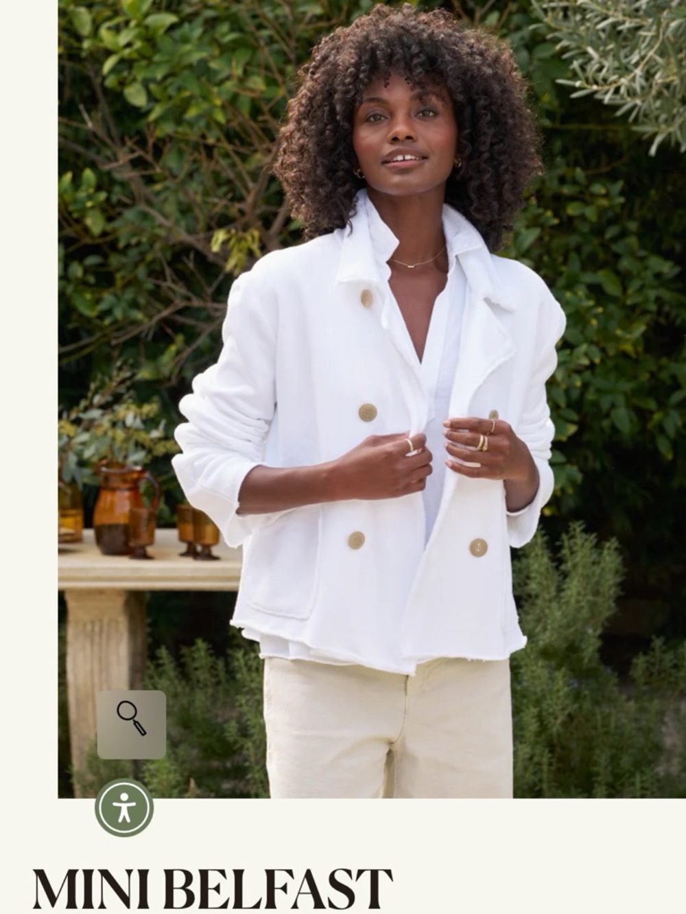 Frank & Eileen White Double-Breasted Blazer with Gold Buttons